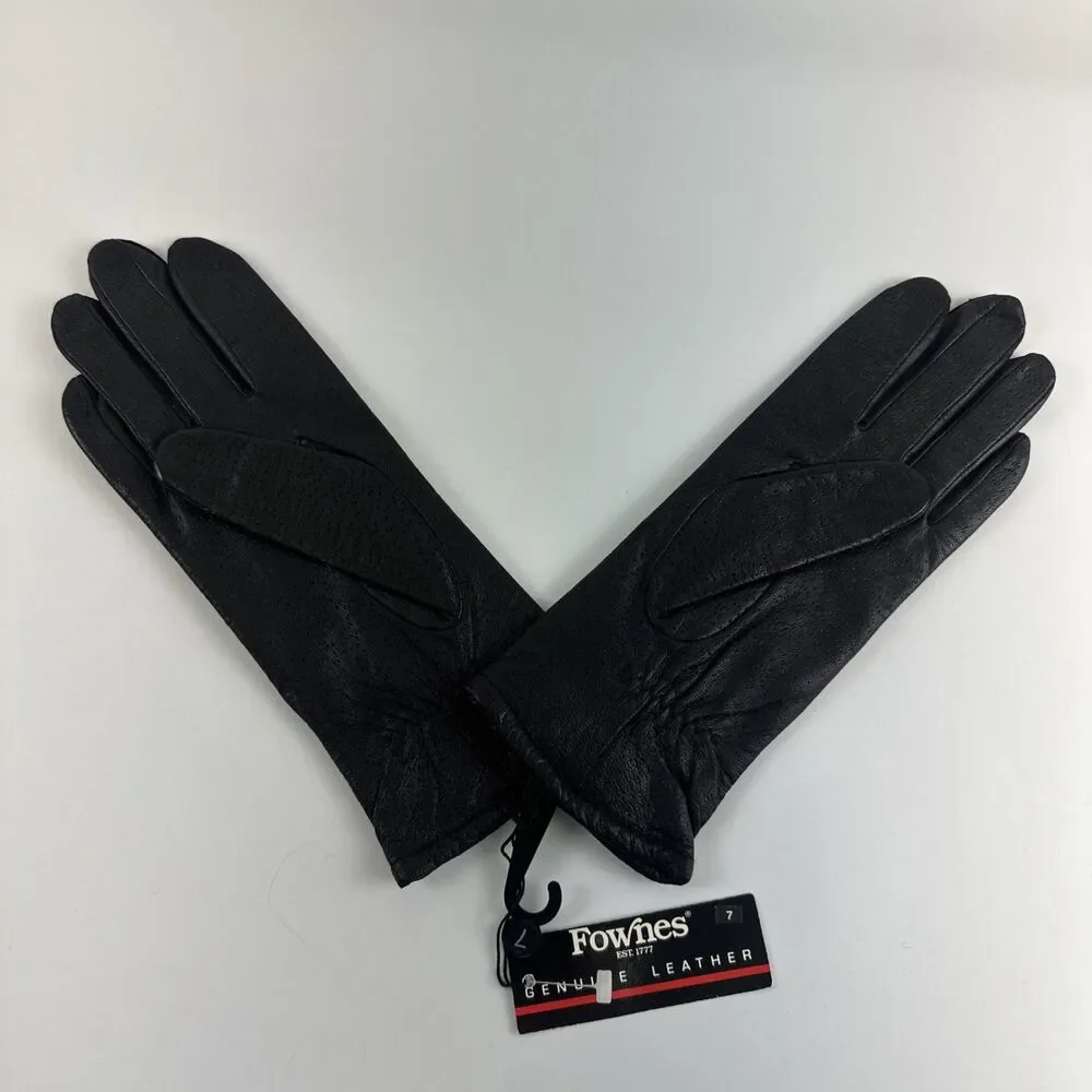 Fownes Leather Gloves Lot 2 Vintage Black Real Kid Leather Silk Lining Women 7
